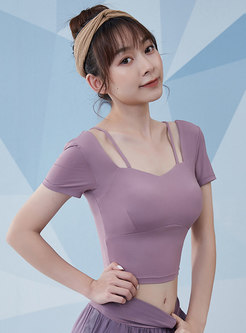 Purple Square Neck Backless Yoga Top