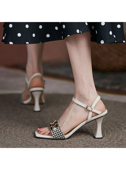 Houndstooth Square Toe High Heel Sandals
