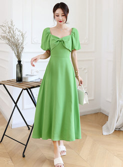 Stylish Green Puff Sleeve Maxi Dress