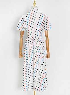 Retro White Puff Sleeve Polka Dot A Line Maxi Dress