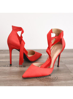Satin Pointed Toe Ankle Strap High Heel Sandals