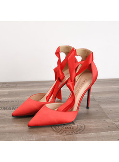 Satin Pointed Toe Ankle Strap High Heel Sandals