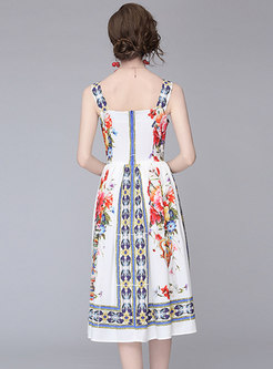 Chic Print Single-Breasted Sundress