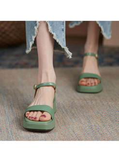 Brief Square Toe Ankle Strap Wedge Sandals