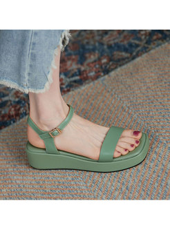 Brief Square Toe Ankle Strap Wedge Sandals