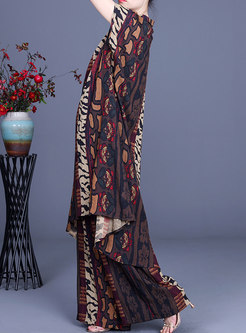 Plus Size Print High Waisted Loose Pant Suits