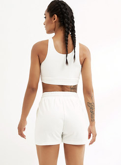 Casual Scoop Neck High Waisted Drawstring Tracksuit