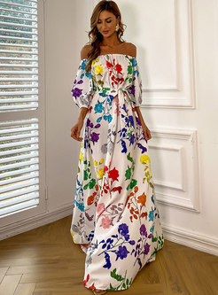 Multi Off-the-shoulder Wrap Print Maxi Dress