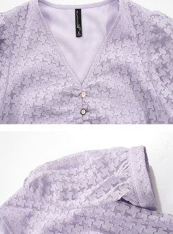Purple V-neck Pullover Openwork Lace Blouse