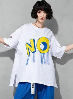 White Letter Print Pullover Plus Size T-shirt