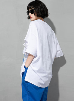 White Letter Print Pullover Plus Size T-shirt