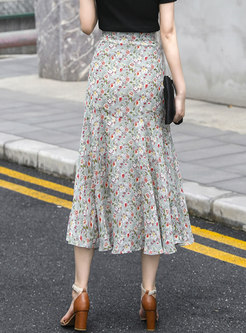 High Waisted Floral Chiffon Peplum Maxi Skirt