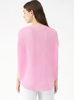 Crew Neck Batwing Sleeve Pullover Pleated T-shirt