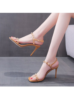 Square Toe Patent Leather Rivet High Heel Sandals