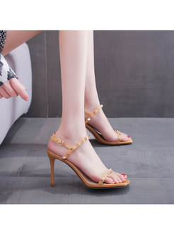Square Toe Patent Leather Rivet High Heel Sandals