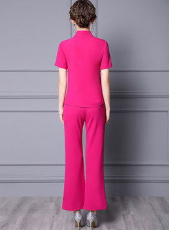 Solid Mock Neck Pullover Flare Pant Suits