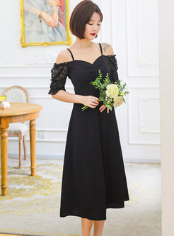 Black Plus Size Off-the-shoulder A Line Midi Dress