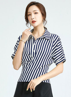 Turn-down Collar Striped Tie-front Shirt