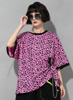 Chic Leopard Side Drawstring Loose T-shirt