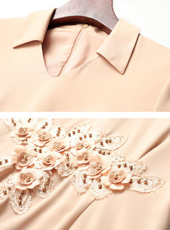 Apricot V-neck Embroidered Bodycon Dress