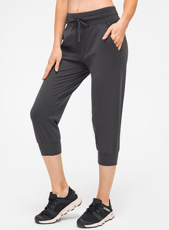 Solid Drawcord Calf-length Joggers