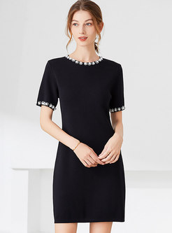 Short Sleeve Sheath Mini Little Black Dress