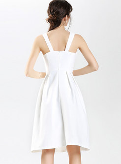 White Sexy V-neck Bowknot Openwork A Line Slip Dress