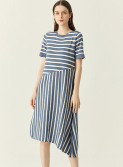 Casual Striped Asymmetric Shift Knitted Dress