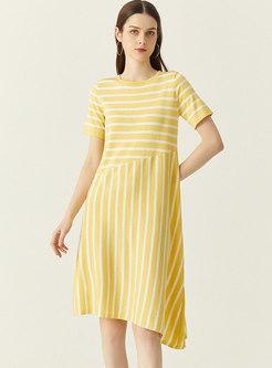 Casual Striped Asymmetric Shift Knitted Dress