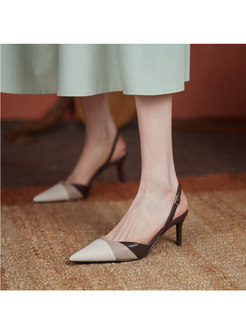 Color-blocked Pointed Toe Slingback Heels