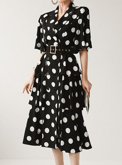 Black Polka Dot Belted Layer Midi Dress