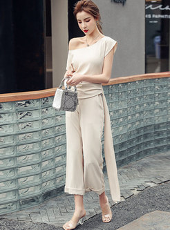 Casual Pullover Blouse & High Waisted Wide Leg Pants