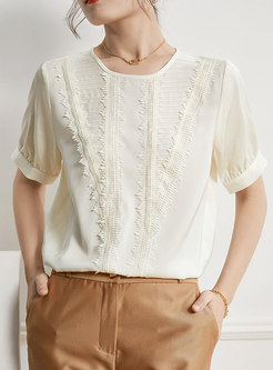 Crew Neck Embroidered Loose Silk T-shirt