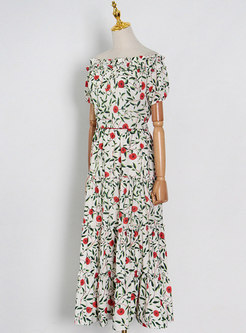 Floral Slash Neck Crop Top Maxi Skirt Suits