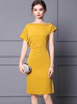 Yellow Short Sleeve Bodycon Cocktail Dress