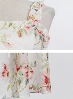 Boho Square Neck Sleeveless Print Big Hem Maxi Dress