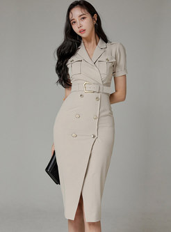 Double-breasted Belted Work Midi Dress