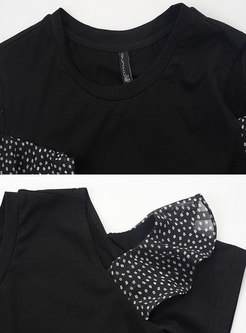 Black Cold Shoulder Ruffle Polka Dot T-shirt