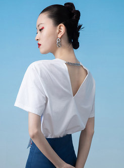 White Embroidered Backless T-shirt