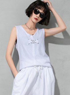 Casual Letter Print Pullover Loose Tank Top