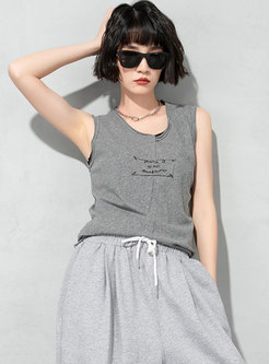 Casual Letter Print Pullover Loose Tank Top