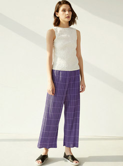 Casual High Waisted Pleated Wide Leg Pants
