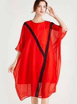 Red Plus Size Color-blocked Shift Midi Dress