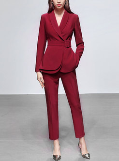 Lapel Long Sleeve Slim High Waisted Pant Suits