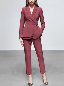 Lapel Long Sleeve Slim High Waisted Pant Suits