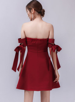 Wine Red Bowknot Ribbon A Line Cocktail Dress