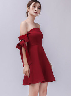 Wine Red Bowknot Ribbon A Line Cocktail Dress