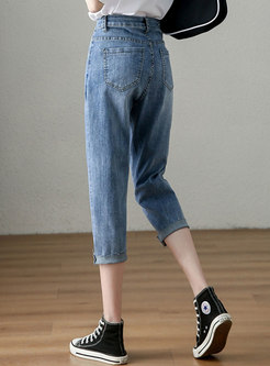 High Waisted Stretchy Calf-length Jeans