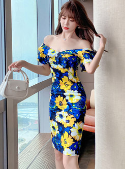 Sexy Off-the-shoulder Print Bodycon Dress