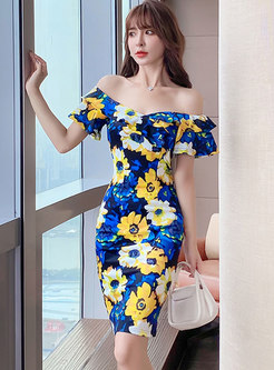 Sexy Off-the-shoulder Print Bodycon Dress